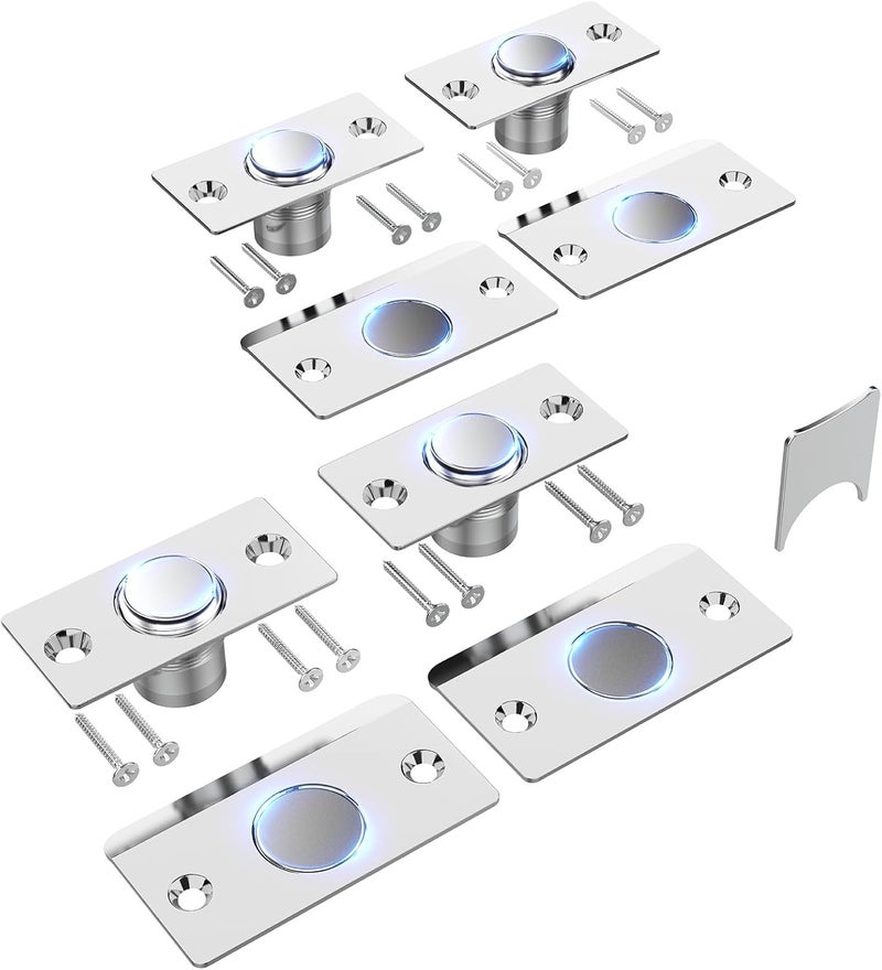 Mousike Door Ball Catch Hardware, Adjustable Hidden Magnetic Ball Catch, Stainless Steel Strike Plate with Strong Suction, Closet Ball Latch Replacement for Top of Door (4 Pack, Silver) - Image 1